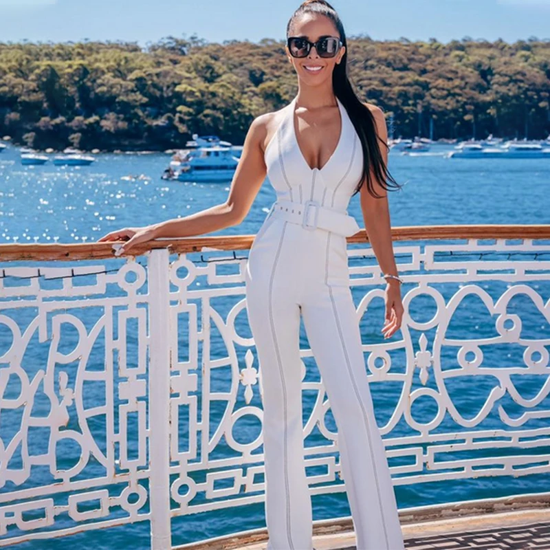 Women Sexy V Neck Backless Halter White Bandage Jumpsuit Bodycon High Street Celebrity Jumpsuit Rompers with Belt
Women Sexy V Neck Backless Halter White Bandage Jumpsuit Bodycon High Street Celebrity Jumpsuit Rompers with Belt