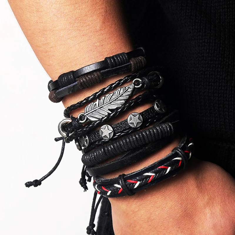 Vintage Leather Bracelet Fashion Hand-knitted Multi-layer Leather Feather Leaf Bracelet and Fashion Men's Bracelet Gift
Vintage Leather Bracelet Fashion Hand-knitted Multi-layer Leather Feather Leaf Bracelet and Fashion Men's Bracelet Gift