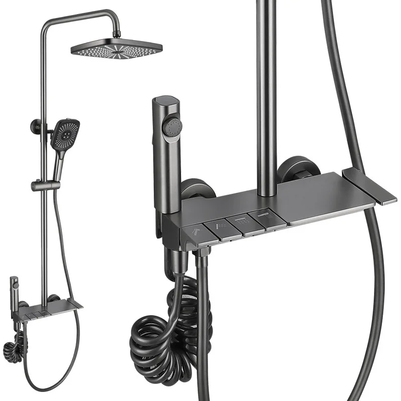 Brass gray four stage shower set waterfall water outlet bathroom booster spray gun
Brass gray four stage shower set waterfall water outlet bathroom booster spray gun