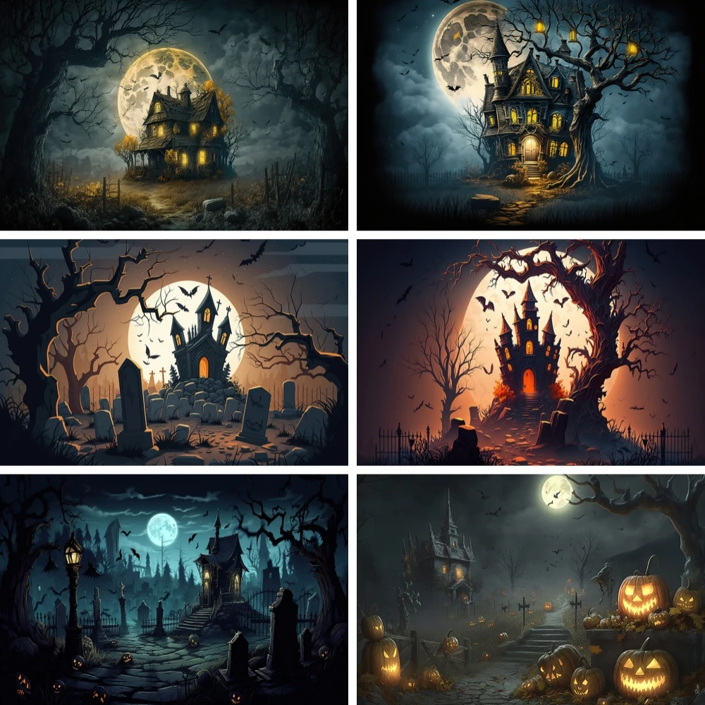 Halloween Party Backdrops Old Castle Full Moon Bats Tombstones Dark Forest Family Portrait Photography Backgrounds Photocall
Halloween Party Backdrops Old Castle Full Moon Bats Tombstones Dark Forest Family Portrait Photography Backgrounds Photocall