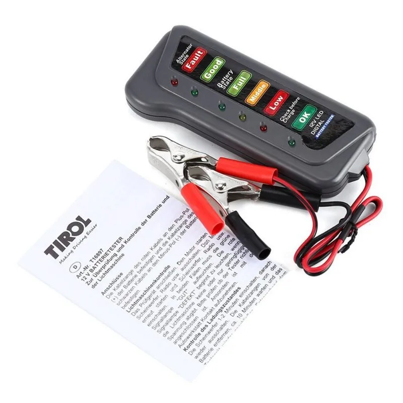 Battery Tester 12~24V Copper Clip Version Car Digital 6 LED Light Alternator Auto Battery Analyzer
Battery Tester 12~24V Copper Clip Version Car Digital 6 LED Light Alternator Auto Battery Analyzer