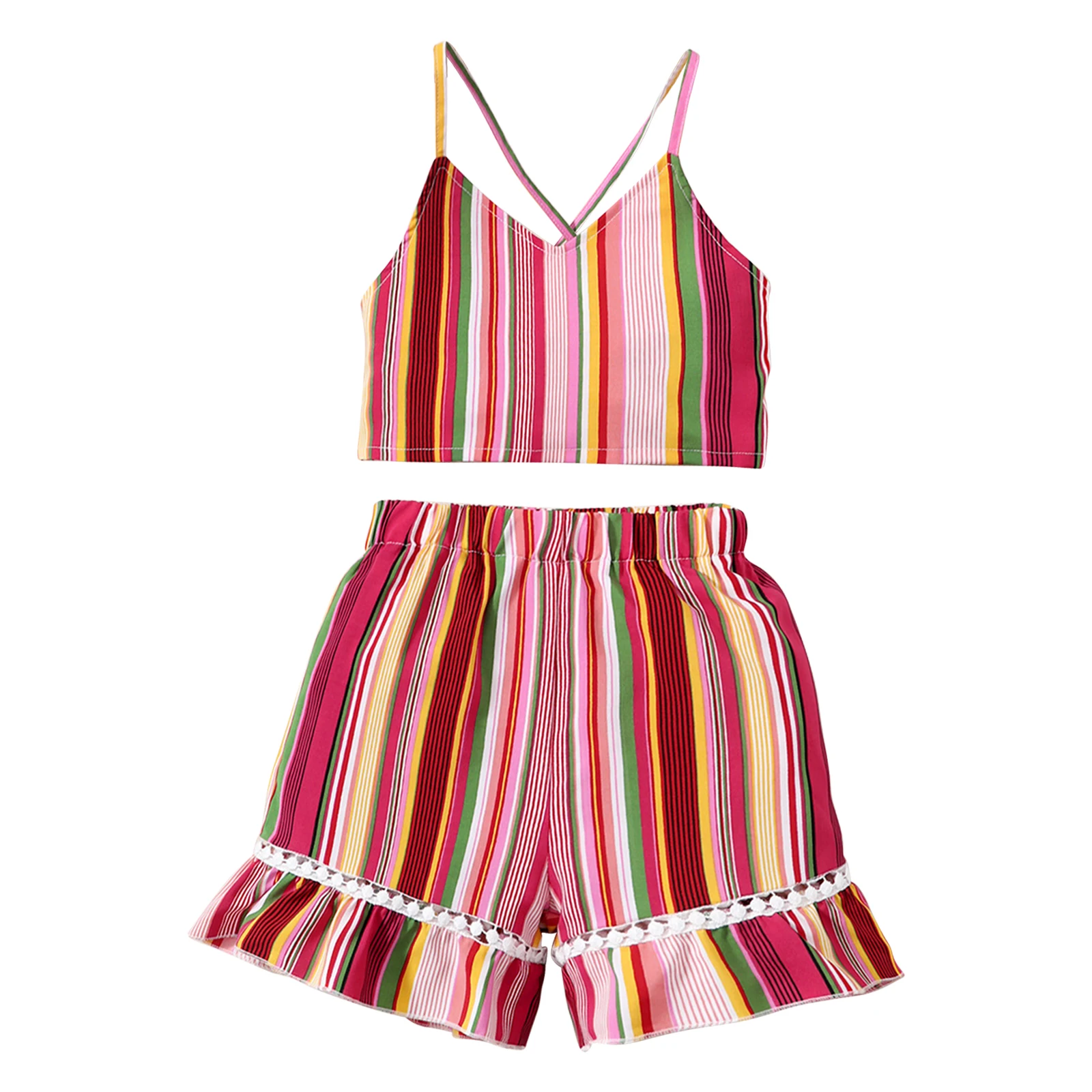 Kids Girls Casual Striped Print Clothes Set Sleeveless V Neckline Crisscross Hollow Back Crop Top with Elastic Waistband Shorts
Kids Girls Casual Striped Print Clothes Set Sleeveless V Neckline Crisscross Hollow Back Crop Top with Elastic Waistband Shorts