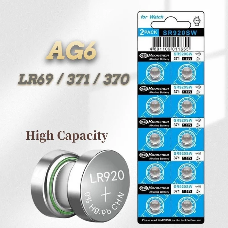 10pcs Alkaline Battery AG6 1.55V Button Coin Cell 371 LR920 SR927 171 L921 Watch Batteries
10pcs Alkaline Battery AG6 1.55V Button Coin Cell 371 LR920 SR927 171 L921 Watch Batteries