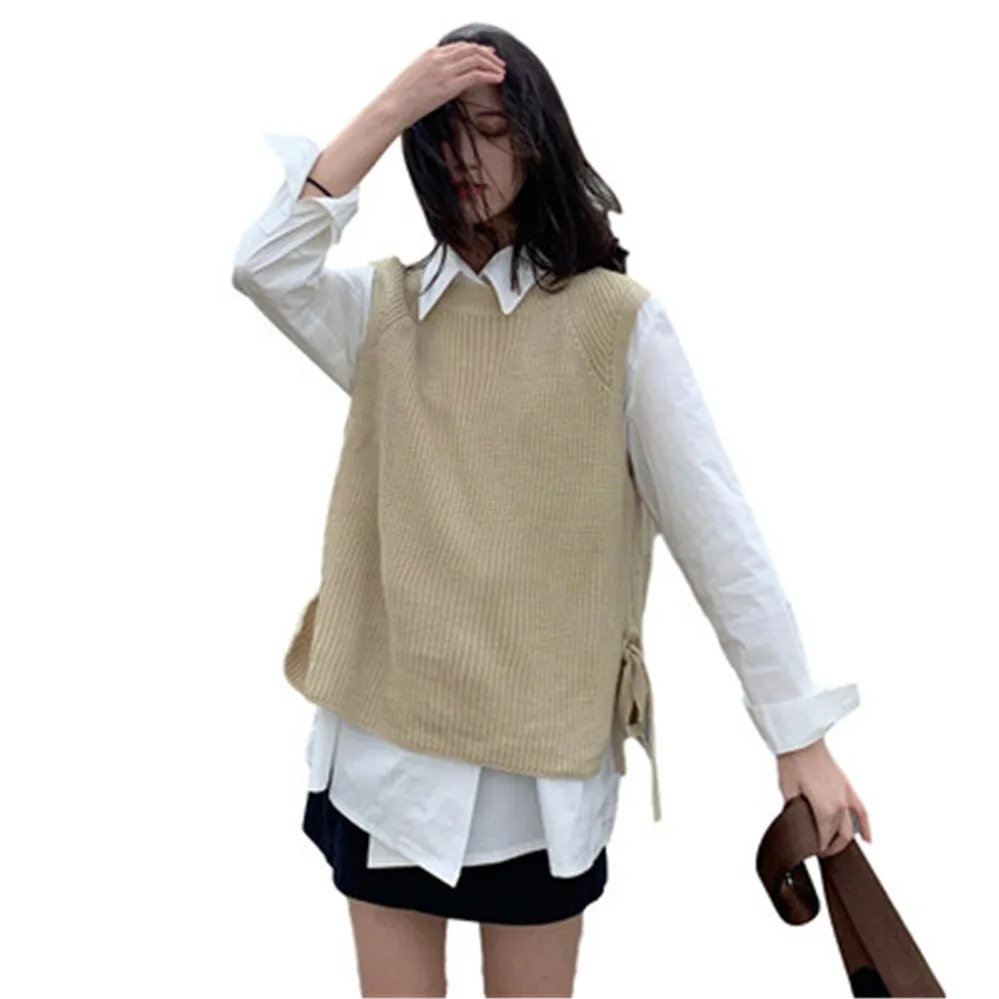 Sweater Vest Women Solid Side-slit Casual Loose Sweet Sweaters Womens Spring All-match Designed Korean Style O-neck Outwear New
Sweater Vest Women Solid Side-slit Casual Loose Sweet Sweaters Womens Spring All-match Designed Korean Style O-neck Outwear New