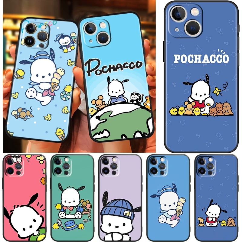 

Pochacco Cute Sanrio For Apple iPhone 13 12 11 Pro Max Mini XS Max X XR 6 7 8 Plus 5S SE2020 TPU Black Phone Case Capa Cover
