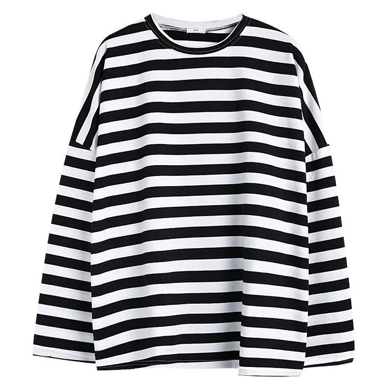 Korean Style Spring And Autumn Women's Harajuku Black And White Two-Color Striped Round Neck Casual Top T-shirt
Korean Style Spring And Autumn Women's Harajuku Black And White Two-Color Striped Round Neck Casual Top T-shirt