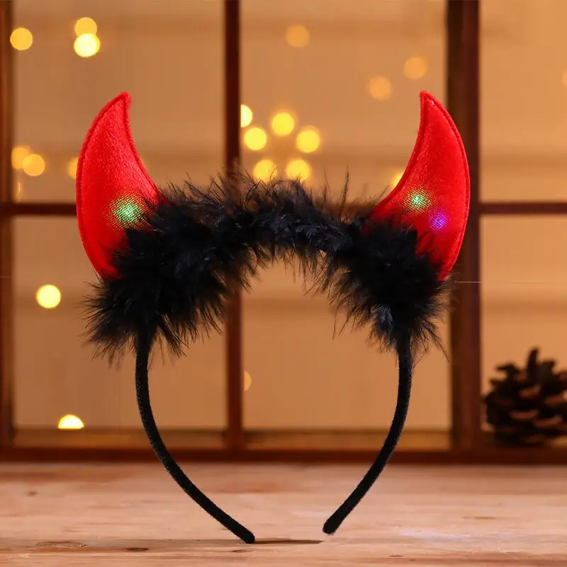 

10pcs Kids Adult Light Up Black Feather Red Devil Horns Headband Costume Cosplay Accessory Party Favor Wedding Halloween