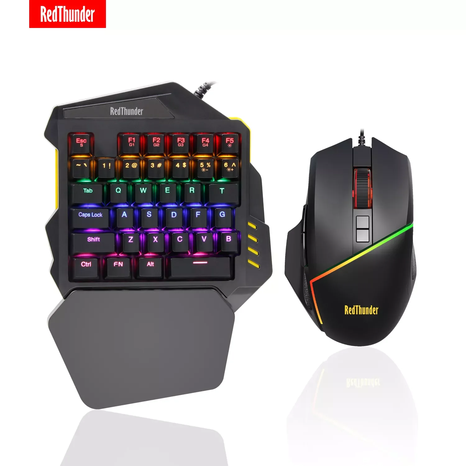 RedThunder One-Handed Mechanical Gaming Keyboard and Mouse,Rainbow RGB Backlit, 6400DPI,Ergonomic Design for PC PS4 XBOX Gamer 
RedThunder One-Handed Mechanical Gaming Keyboard and Mouse,Rainbow RGB Backlit, 6400DPI,Ergonomic Design for PC PS4 XBOX Gamer