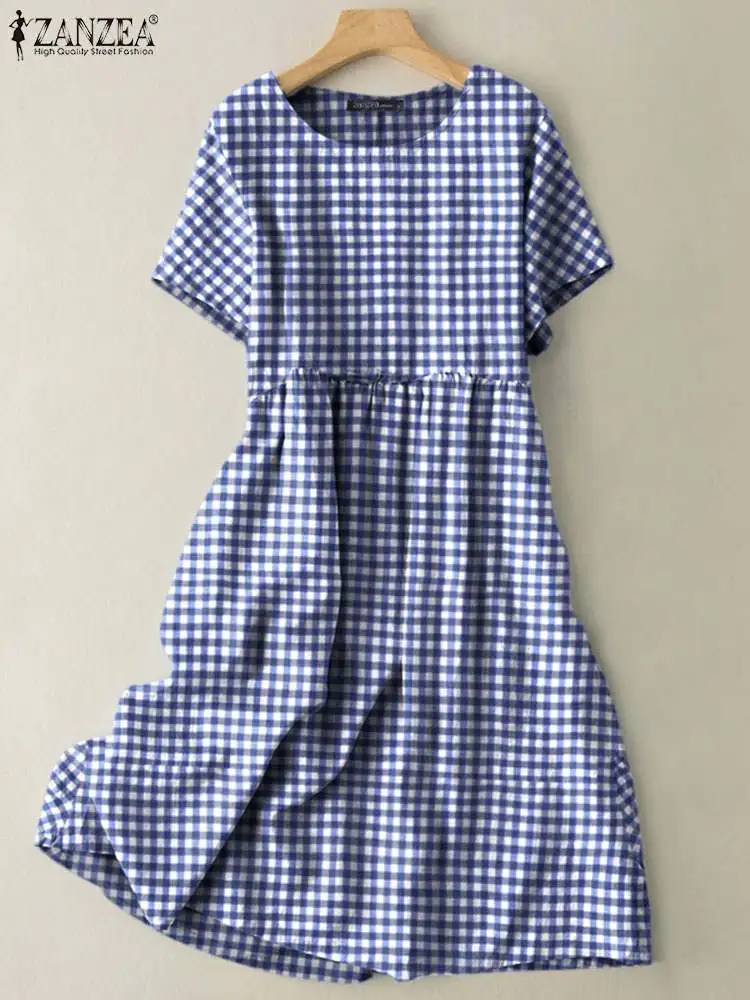 Сарафан ZANZEA женский в клетку, винтажный Повседневный свободный сарафан средней длины с круглым вырезом и коротким рукавом, большие размеры,... 
Сарафан ZANZEA женский в клетку, винтажный Повседневный свободный сарафан средней длины с круглым вырезом и коротким рукавом, большие размеры,...
