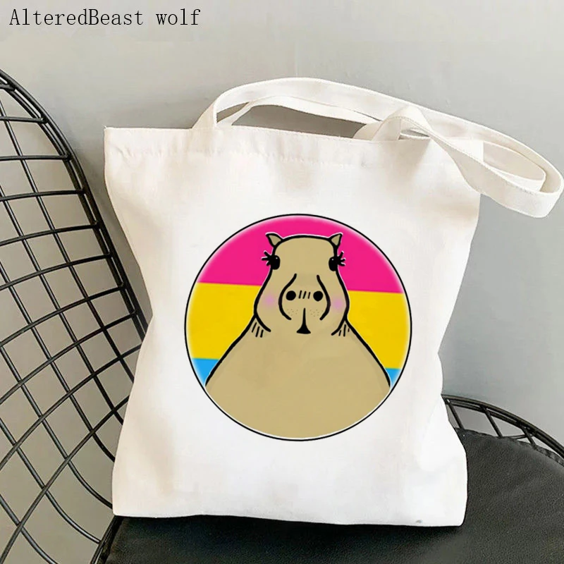

Women Shopper bag Cute Capybara In Pansexual Pride LGBT Bag Harajuku Shopping Canvas Shopper Bag girl handbag Shoulder Lady Bag