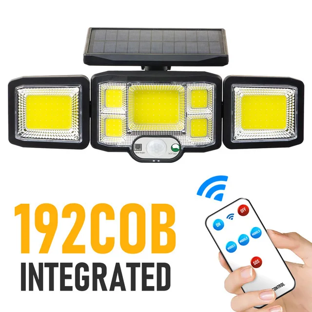 192 COB LED Solar Lights Outdoor 3 Head Motion Sensor Patio Lights Waterproof 3 Modes With Remote Control Wall Lamp Garden Light
192 COB LED Solar Lights Outdoor 3 Head Motion Sensor Patio Lights Waterproof 3 Modes With Remote Control Wall Lamp Garden Light