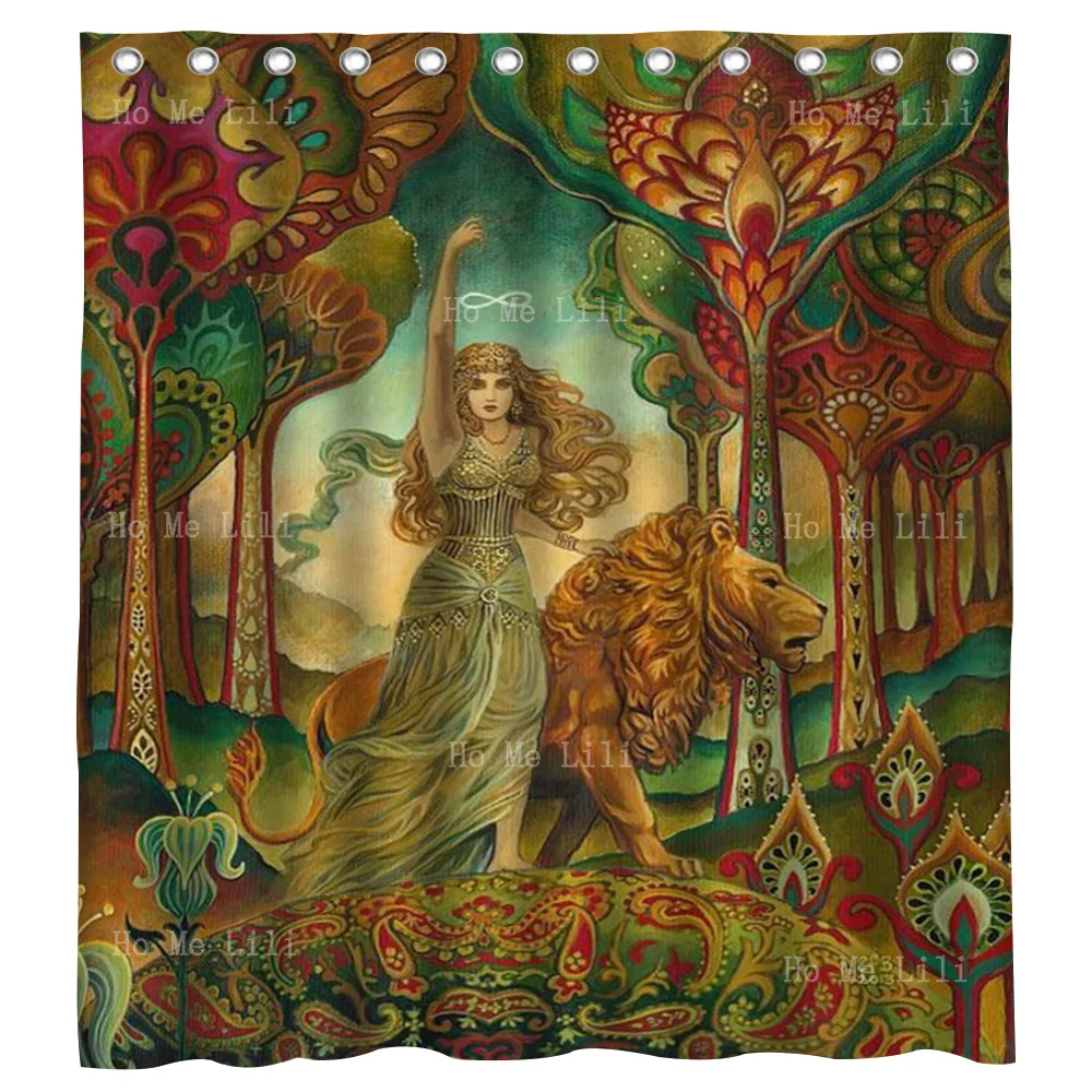 

​Strength Tarot Goddess Psychedelic Pagan Art Nouveau Print Pagan Mythology By Ho Me Lili Decorate Shower Curtains For Family