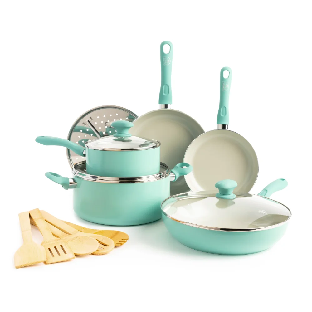 Soft Grip Diamond Healthy Ceramic Nonstick, Cookware Pots and Pans Set, 14 Piece, Turquoise, Dishwasher Safe
Soft Grip Diamond Healthy Ceramic Nonstick, Cookware Pots and Pans Set, 14 Piece, Turquoise, Dishwasher Safe
