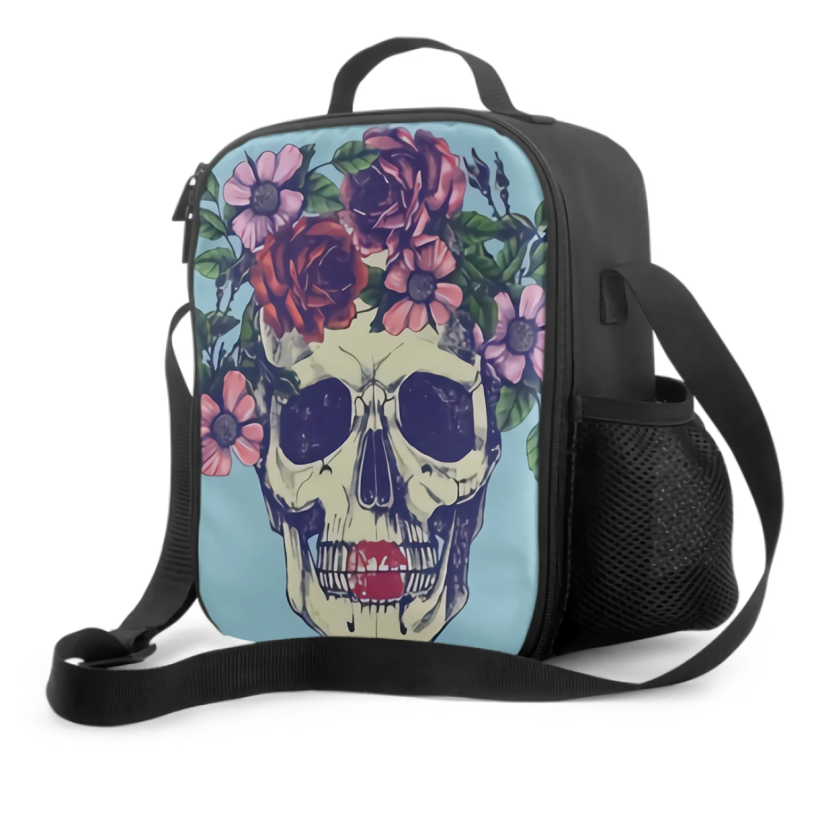 Human Skull Flower Wreath Insulated Lunch Box Portable Lunch Bag with Adjustable Shoulder Strap and Side Pocket Cooler Tote Bag
Human Skull Flower Wreath Insulated Lunch Box Portable Lunch Bag with Adjustable Shoulder Strap and Side Pocket Cooler Tote Bag