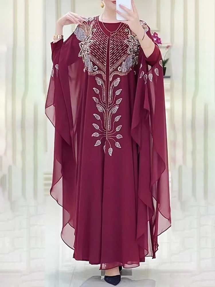 Шифоновая мусульманская модная абайя Boubou комплект из 2 предметов макси-платье