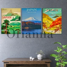 Japan Mount Fuji Landscape Trees Lake And Mountains Autumn Yunoyama Onsen Retro Travel Wall Art Prints Posters Decor Painting