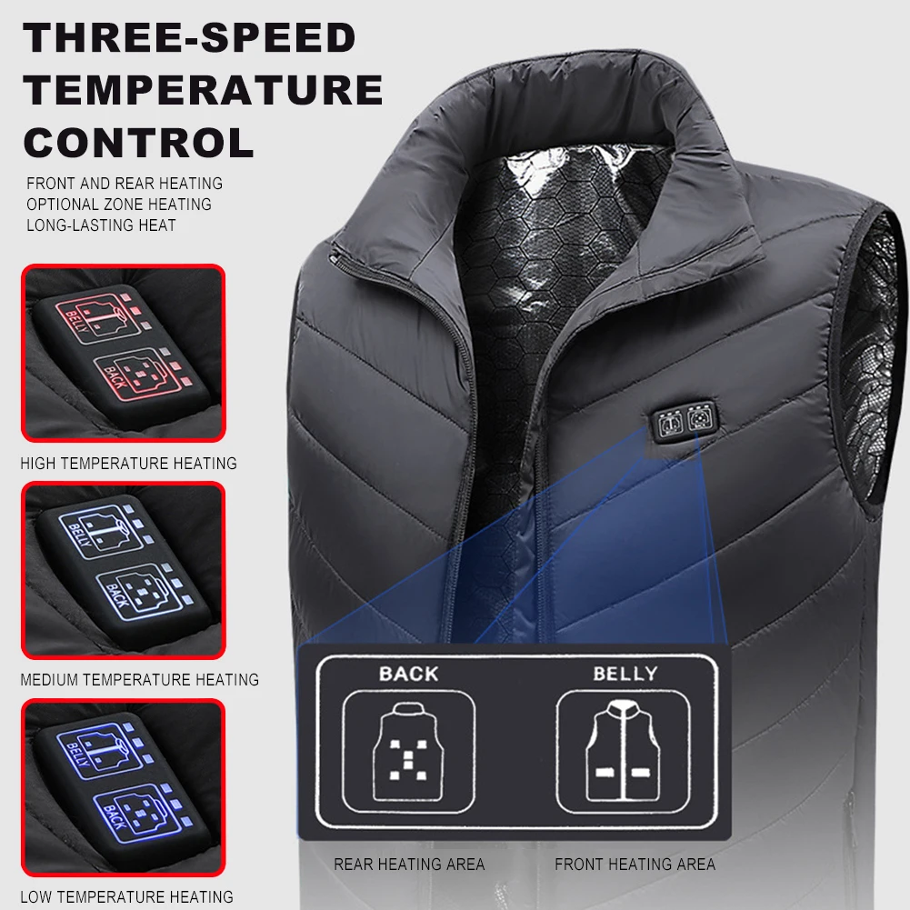 

Куртка с подогревом унисекс, перезаряжаемая Водонепроницаемая зимняя ветрозащитная с электрическим подогревом, 3 уровня нагрева, для катания на лыжах, велоспорта, охоты