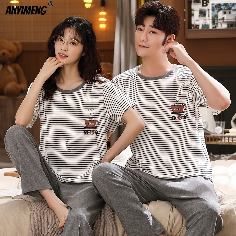 

New Sleepwear Couple Men and Women Matcin ome Suits Cotton Pjs Cic Cartoon Printin Leisure Nitwear Pajamas for Summer