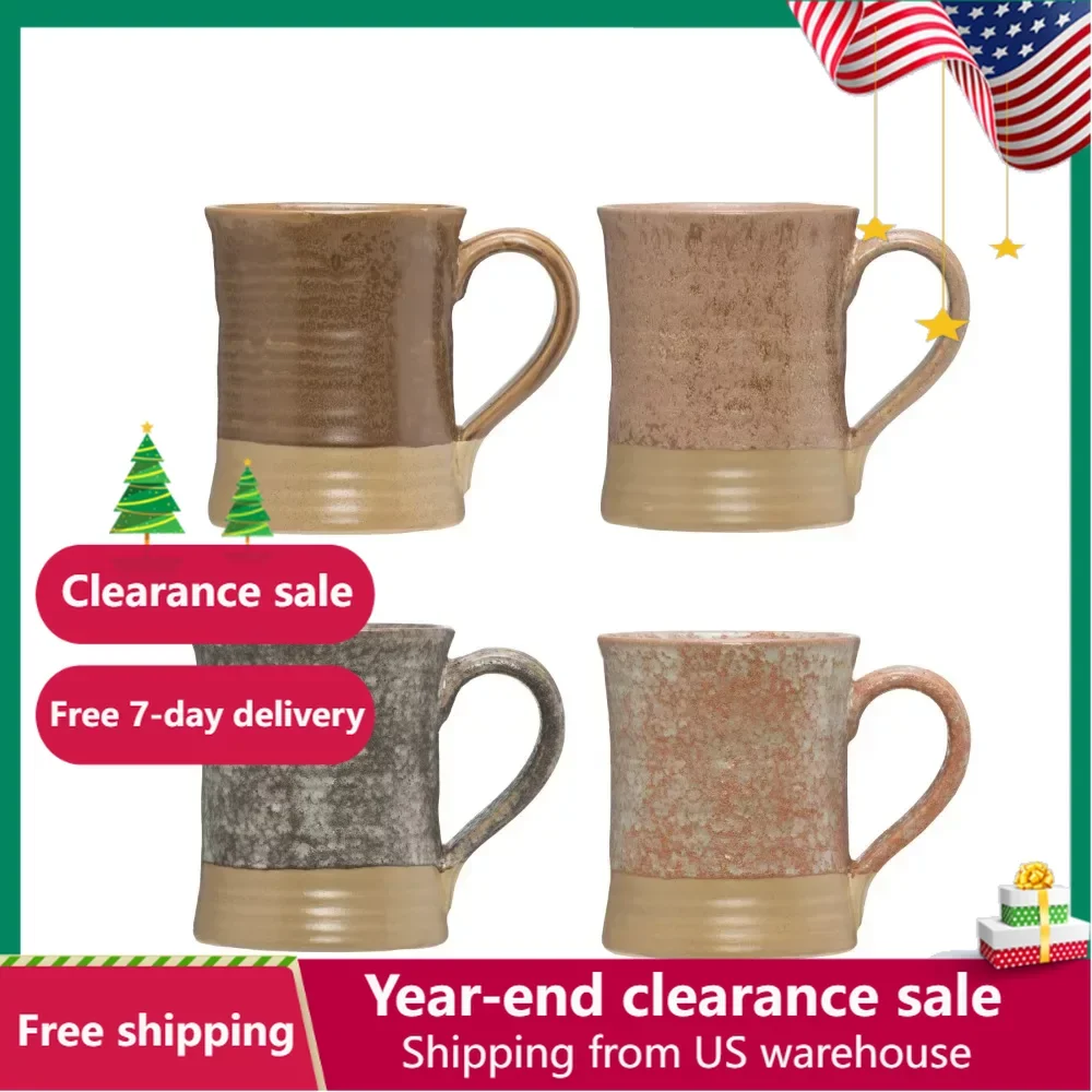

Creative Co-Op Stoneware Mug With Reactive Glaze Finish (Set of 4 Colors/Each One Will Vary) Coffee Cup Gift Drinkware Mugs Cups