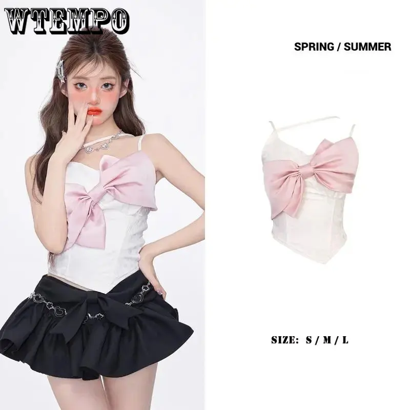 Pink Bow Sweet Tanks Women Short Top Irregular Design Halter Camisole Sexy Spicy Girl Korean Fashion E-girl Summer Drop Shipping
Pink Bow Sweet Tanks Women Short Top Irregular Design Halter Camisole Sexy Spicy Girl Korean Fashion E-girl Summer Drop Shipping