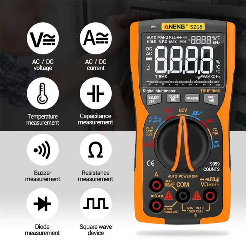 ANENG SZ18 Digital Multimeter 9999 Professional True RMS Analog Tester Multimetro DIY Transistor Capacitor NCV Testers Lcr Meter
ANENG SZ18 Digital Multimeter 9999 Professional True RMS Analog Tester Multimetro DIY Transistor Capacitor NCV Testers Lcr Meter