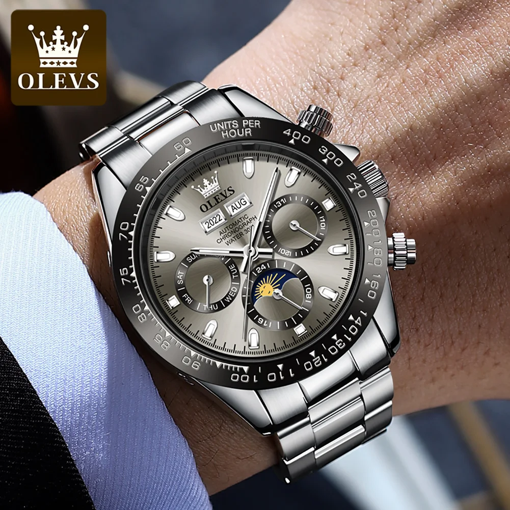 OLEVS Men's Watch Automatic Mechanical Watch Fashion Six-needle Multi-function Waterproof Calendar 24 Hour Moon Phase Wristwatch
OLEVS Men's Watch Automatic Mechanical Watch Fashion Six-needle Multi-function Waterproof Calendar 24 Hour Moon Phase Wristwatch
