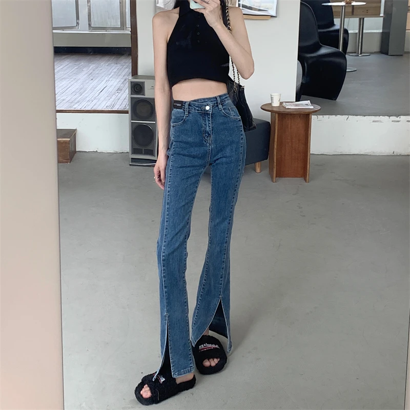 DD1802 Slit jeans new high waist elastic fashion wide leg pants slim fit trousers women's jeans
DD1802 Slit jeans new high waist elastic fashion wide leg pants slim fit trousers women's jeans