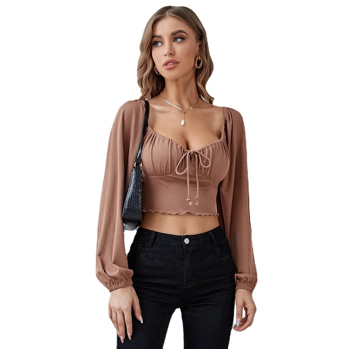 2022 New Sexy Slim-fit Shirt Short Tops Lantern Sleeve Knitted Long-sleeved T-shirt Clothing Women Women Sexy Tops
2022 New Sexy Slim-fit Shirt Short Tops Lantern Sleeve Knitted Long-sleeved T-shirt Clothing Women Women Sexy Tops