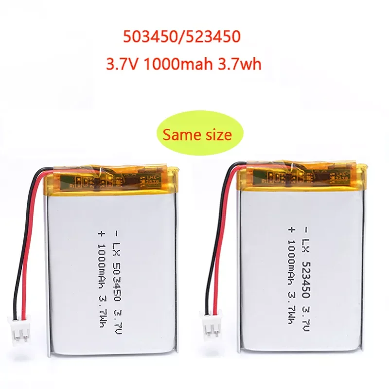 523450/503450 1000mAh 3.7V Polymer Lithium Rechargeable Battery Li-ion Battery PH2.0 2pin For MP5, smart watch, speaker
523450/503450 1000mAh 3.7V Polymer Lithium Rechargeable Battery Li-ion Battery PH2.0 2pin For MP5, smart watch, speaker