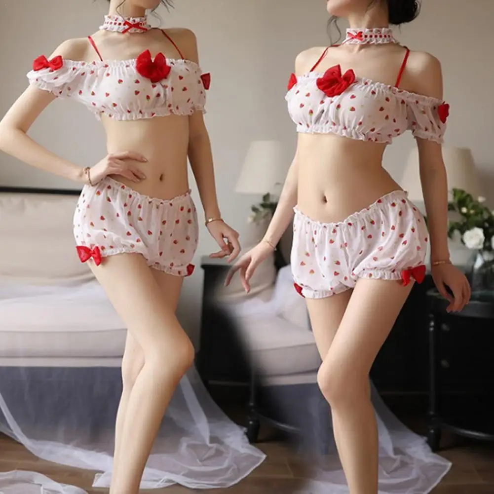 Sexy Kawaiii Lace Bow Strawberry Short Sleeve Tops Shorts Lolita Underwear with Necklace Women Nightwear Pajamas Sets
Sexy Kawaiii Lace Bow Strawberry Short Sleeve Tops Shorts Lolita Underwear with Necklace Women Nightwear Pajamas Sets