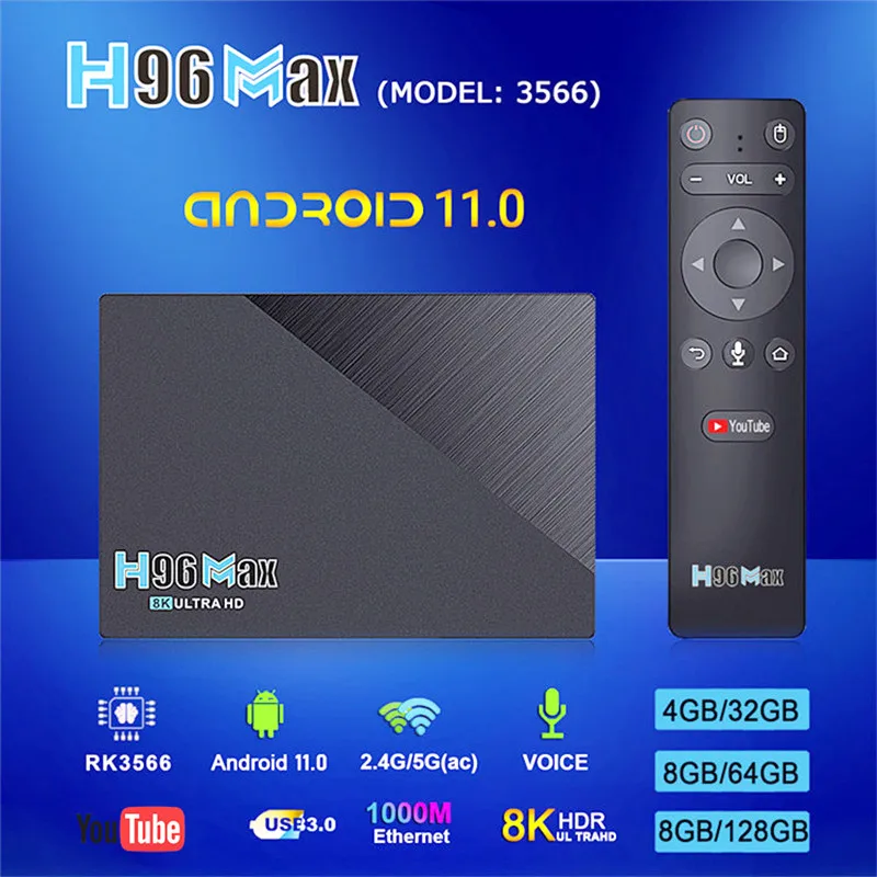 H96 Max RK3566 Set Top Box 8GB 128GB Android 11.0 Smart TV Box 2.4G&5G WiFi Bluetooth 4.0 Dual-Band Voice Control Media Player
H96 Max RK3566 Set Top Box 8GB 128GB Android 11.0 Smart TV Box 2.4G&5G WiFi Bluetooth 4.0 Dual-Band Voice Control Media Player