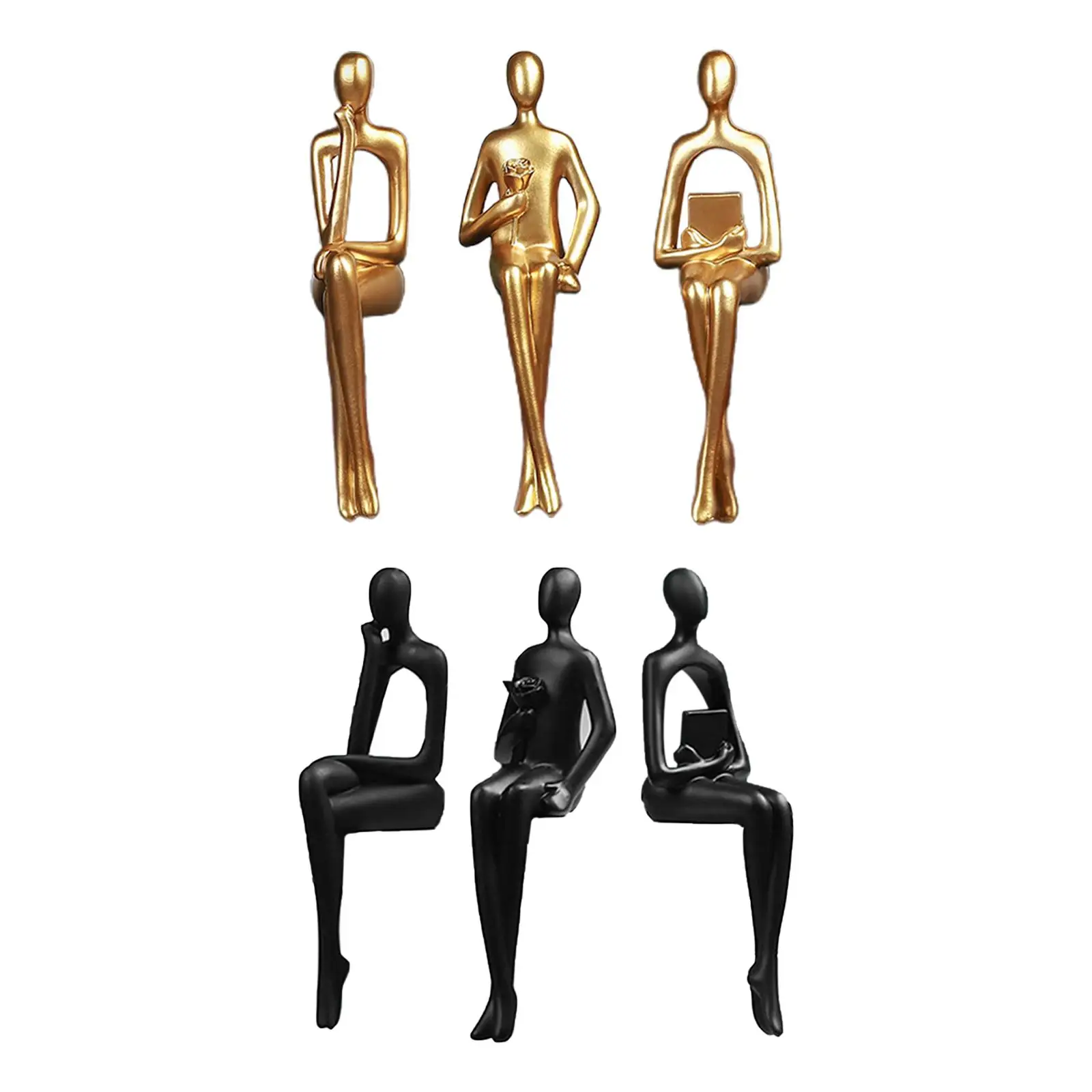 

3x Sitting Thinker Statues Art Ornaments Figurine Decor Accent Resin Sculptures for Desk Home Bookshelf Living Room Collectible