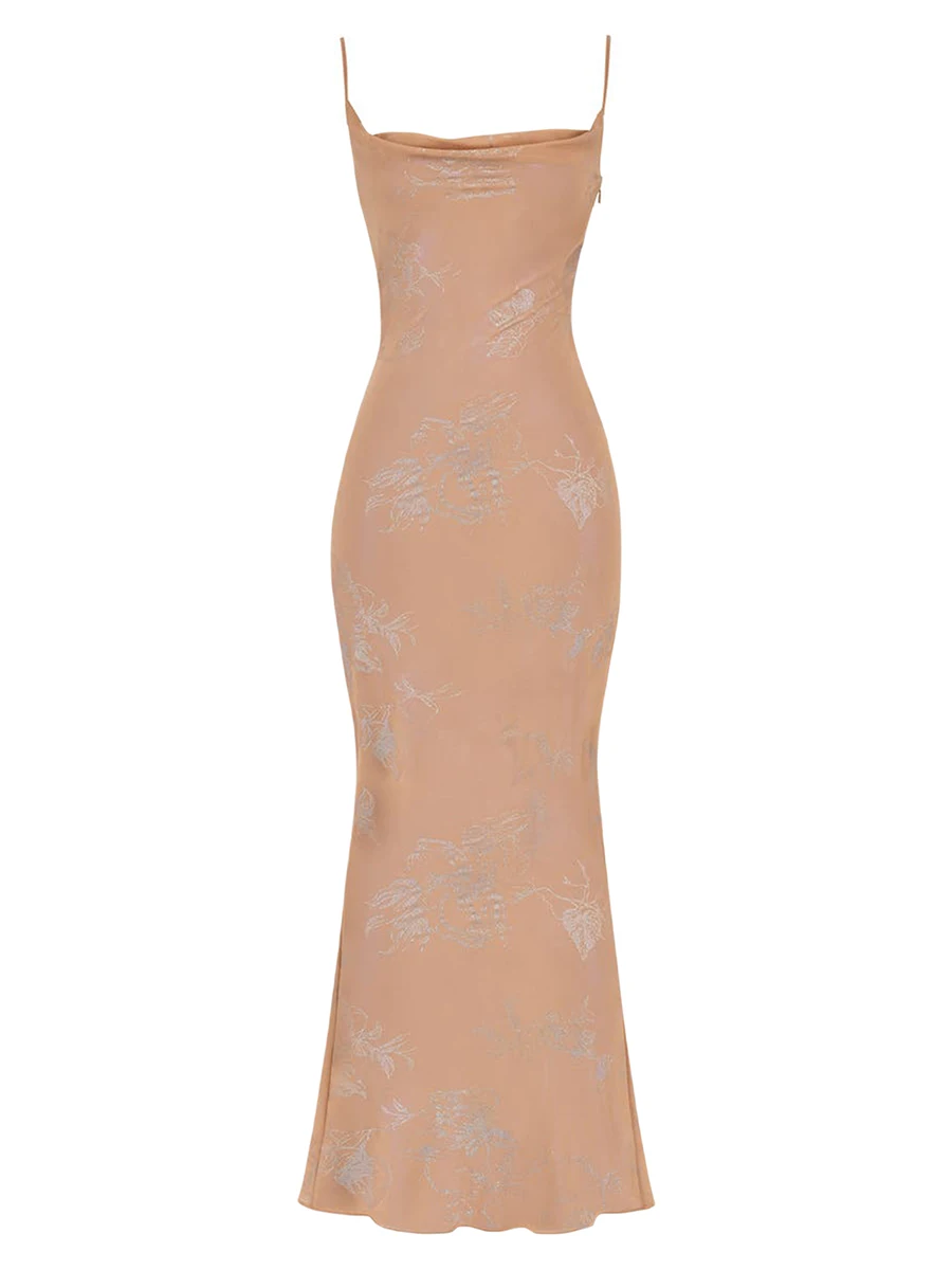 

Женское атласное платье Макси без рукавов, Элегантное коктейльное платье на бретелях-спагетти с высоким разрезом, стильное облегающее шелковое платье с V-образным вырезом