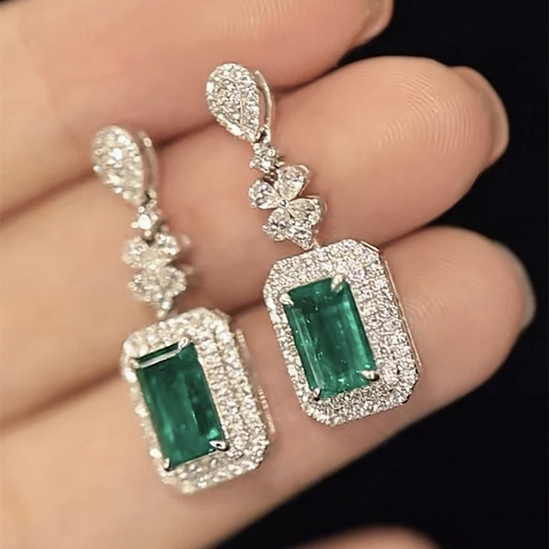 

Huitan Newly Designed Bridal Wedding Dangle Earrings with Green/White Cubic Zirconia Sparkling Exquisite Women Trendy Jewelry