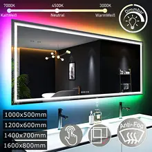 LUVODI Oversize RGB Wall Decorative Full-body Mirror Dimmable Defogging Bathroom Mirror with Touch Switch
