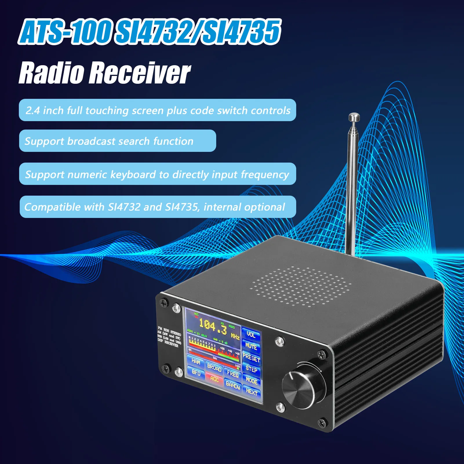 ATS-100 SI4732/SI4735 полноволновый Диапазонный радиоприемник FM LW (MW & SW) SSB (LSB & USB), Поддержка широкополосного поиска, сенсорный экран 
ATS-100 SI4732/SI4735 полноволновый Диапазонный радиоприемник FM LW (MW & SW) SSB (LSB & USB), Поддержка широкополосного поиска, сенсорный экран