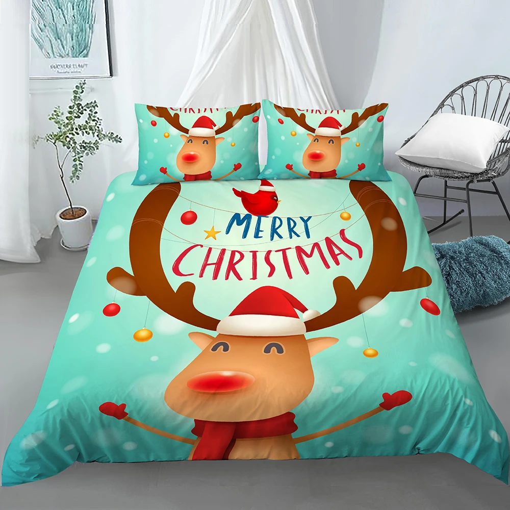 

Dream NS Merry Christmas Bedding Set Quilt Cover Pillowcase Customized New Year Christmas Snowman Home Textiles Dropshipping