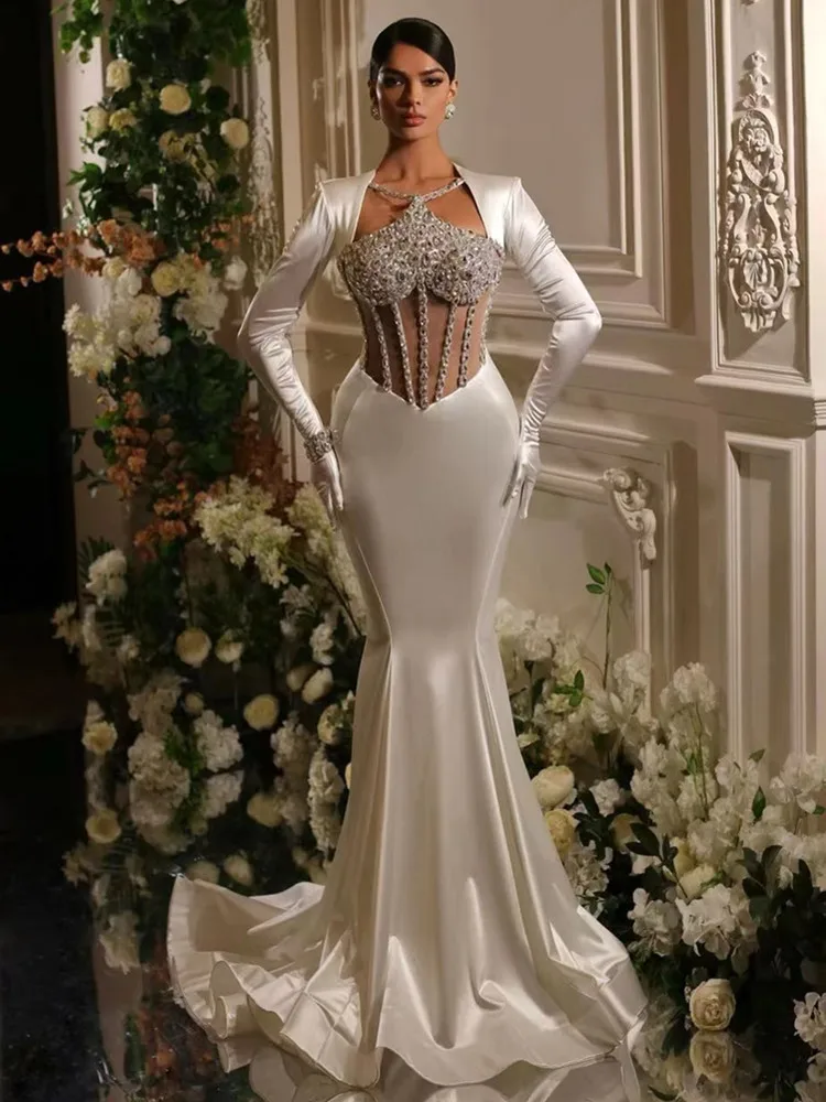 Women Luxury Sexy Long Sleeve Sequins Beading White Maxi Long Gloves Bodycon Gowns Dress Elegant Evening Party Club Dress
Women Luxury Sexy Long Sleeve Sequins Beading White Maxi Long Gloves Bodycon Gowns Dress Elegant Evening Party Club Dress