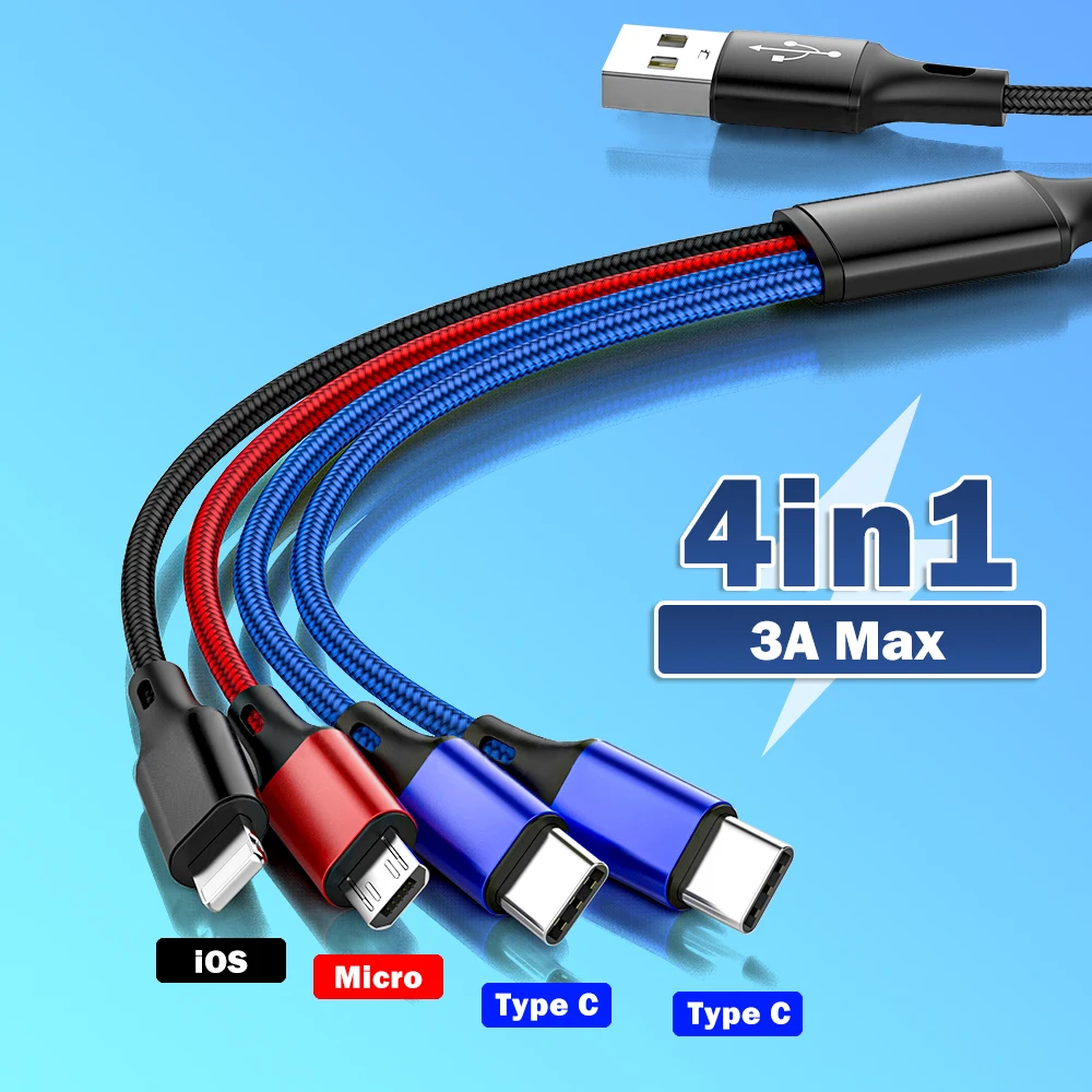 Olaf 4 in 1 USB Type C Cable 2.4A Fast Charging For iPhone 11 Huawei Xiaomi Samsung 3 in 1 Micro USB Mobile Phone Cord 1.2m
Olaf 4 in 1 USB Type C Cable 2.4A Fast Charging For iPhone 11 Huawei Xiaomi Samsung 3 in 1 Micro USB Mobile Phone Cord 1.2m