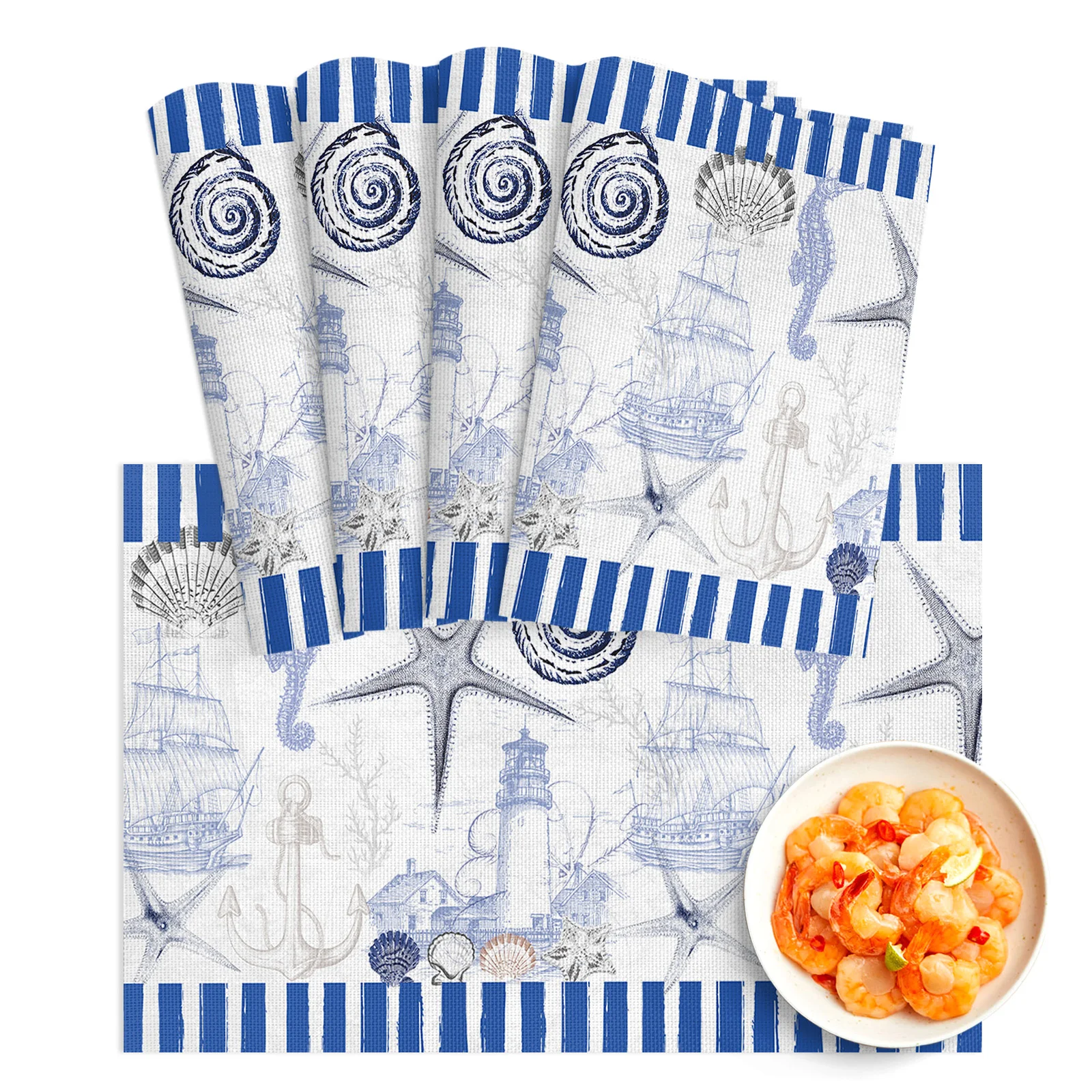 4/6Pcs PVC Placemats Marine Stripes Ocean Shells Starfish Lighthouse Anchor Dining Disc Pads Coasters Plate Kitchen Table Mats
4/6Pcs PVC Placemats Marine Stripes Ocean Shells Starfish Lighthouse Anchor Dining Disc Pads Coasters Plate Kitchen Table Mats