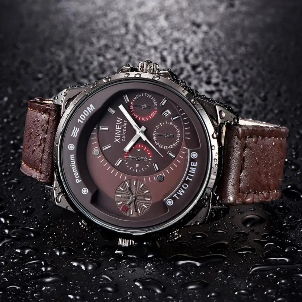 

XINEW Sports Men Calendar Sub-dials Decor Faux Leather Band Quartz Wrist Watch часы мужские наручные