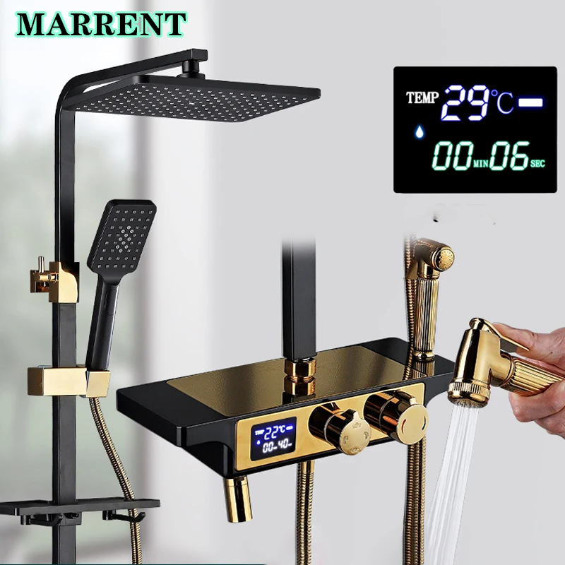 Hot Cold Digital Shower Faucet Solid Brass Thermostatic Bathroom Shower System Wall Mounted Rainfall Digital Shower Set
Hot Cold Digital Shower Faucet Solid Brass Thermostatic Bathroom Shower System Wall Mounted Rainfall Digital Shower Set
