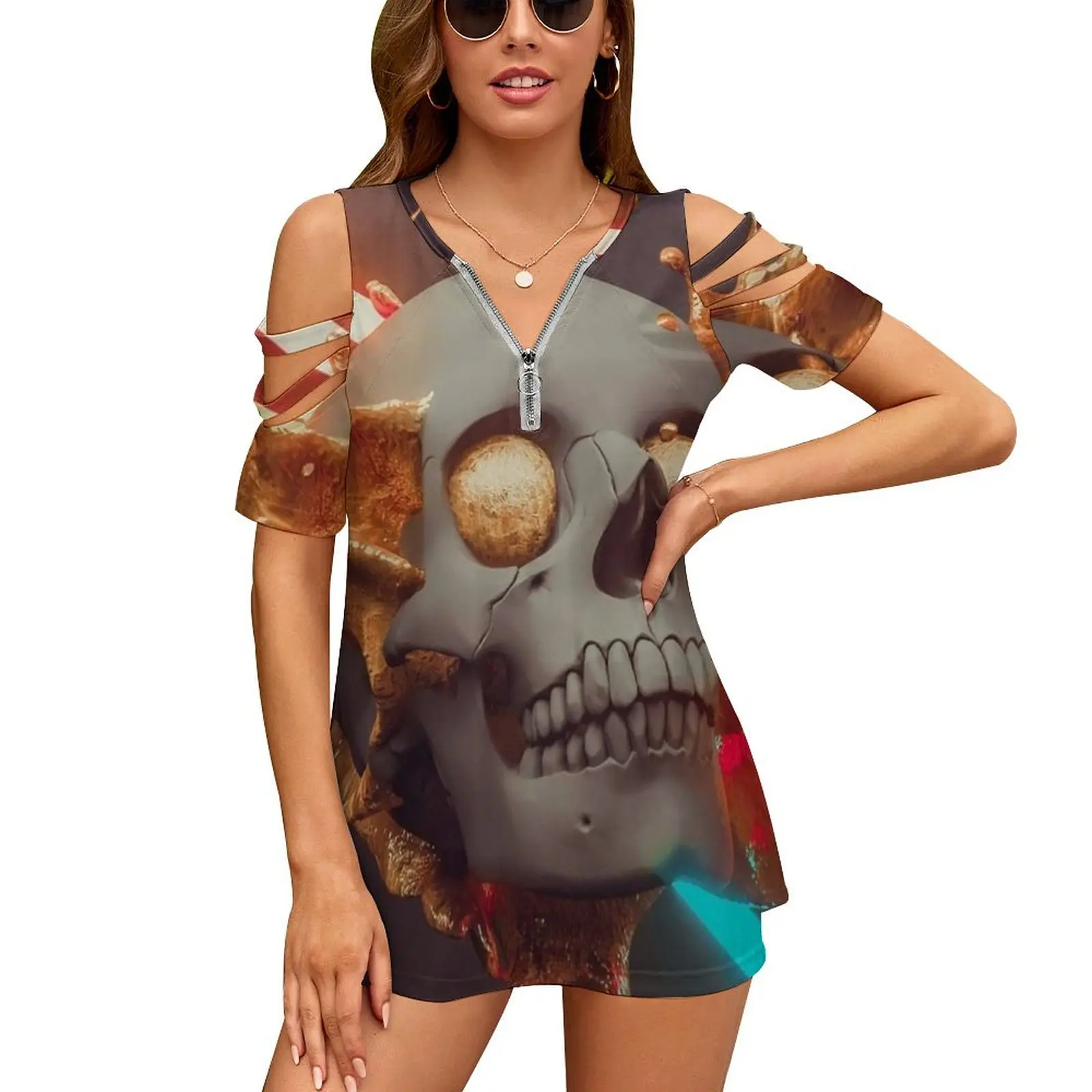 Футболка женская с принтом радуги, черепа, кошек и мишени
Футболка женская с принтом радуги, черепа, кошек и мишени