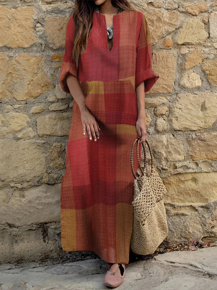 2022 Women Casual V-neck 3/4 Sleeve Long Dress Spring Retro Plaid Print Loose Beach Dress Autumn A-Line Hem Maxi Dress Vestidos
2022 Women Casual V-neck 3/4 Sleeve Long Dress Spring Retro Plaid Print Loose Beach Dress Autumn A-Line Hem Maxi Dress Vestidos