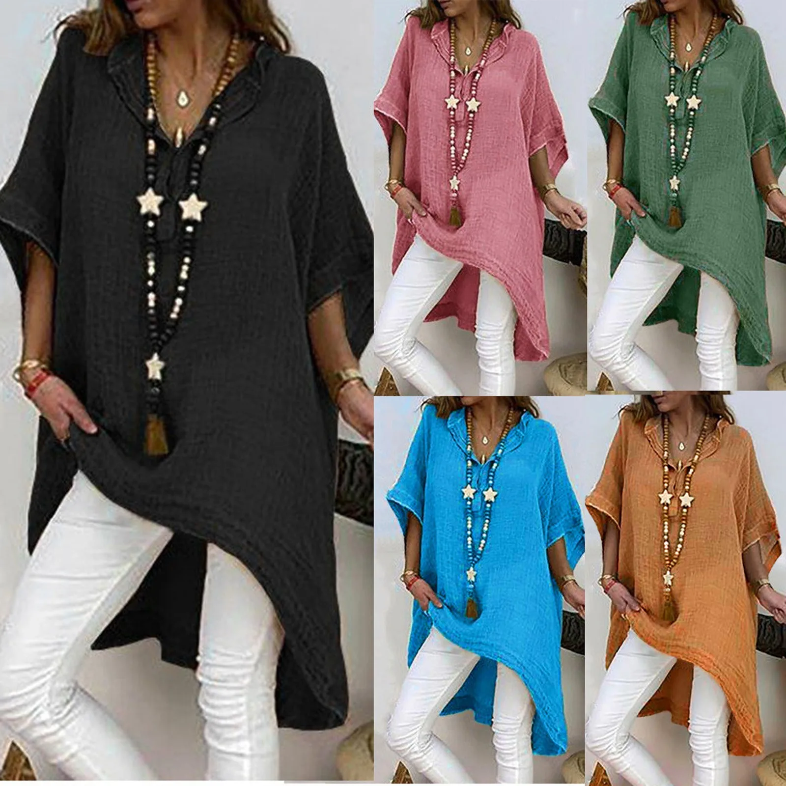 Long Shirt Women Solid Tops Fashion Summer Casual Loose V-Neck Short Sleeve Tops 2022 Hot Linen Cotton pullover Blouse Big Blusa
Long Shirt Women Solid Tops Fashion Summer Casual Loose V-Neck Short Sleeve Tops 2022 Hot Linen Cotton pullover Blouse Big Blusa