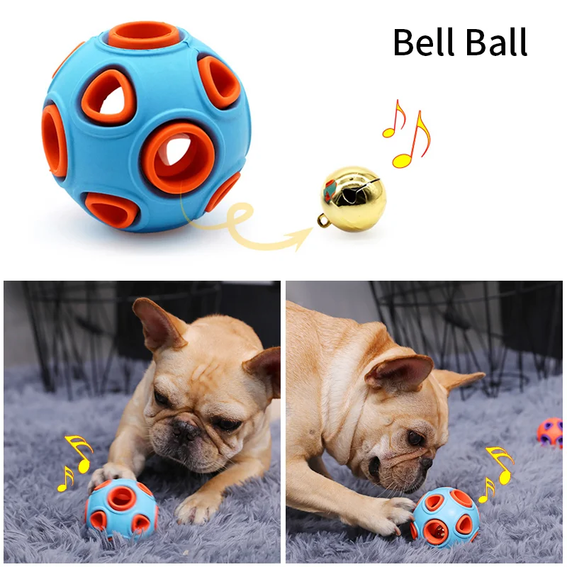 

Интерактивная игрушка для собаки с колокольчиком, резиновый тренировочный жевательный мяч, мяч для чистки зубов домашних животных, устойчивый к укусам мяч, аксессуары для собак