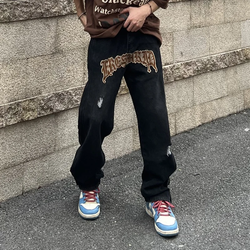 Hole Ripped Letter Embroidery Ankle Zipper Jeans for Men Straight Retro Harajuku Streetwear Loose Casual Denim Trousers
Hole Ripped Letter Embroidery Ankle Zipper Jeans for Men Straight Retro Harajuku Streetwear Loose Casual Denim Trousers