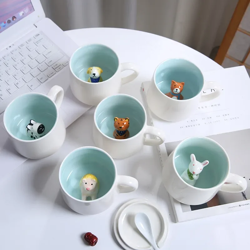 

3D Cute Animals Ceramic Coffee Cups with Handle Cow Panda Frog Teacup Juice Milk Tea Mugs Cup Drinkware Gift for Girlfriend Kids