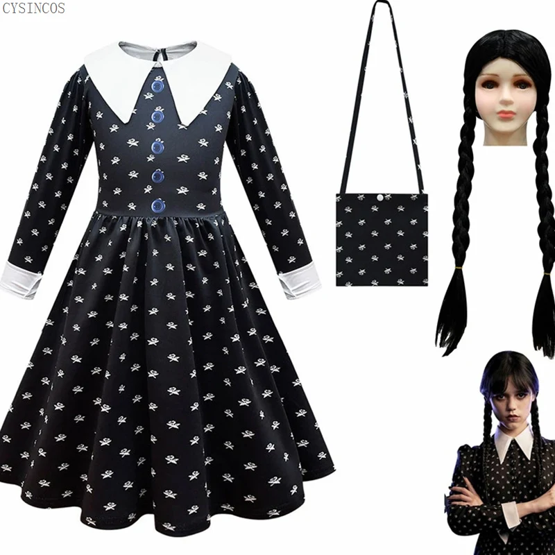 Anime The Addams Cosplay Family Wednesday Addams Costume Gothic Costume Halloween Black Dress for kids girls Cosplay Costume 
Anime The Addams Cosplay Family Wednesday Addams Costume Gothic Costume Halloween Black Dress for kids girls Cosplay Costume