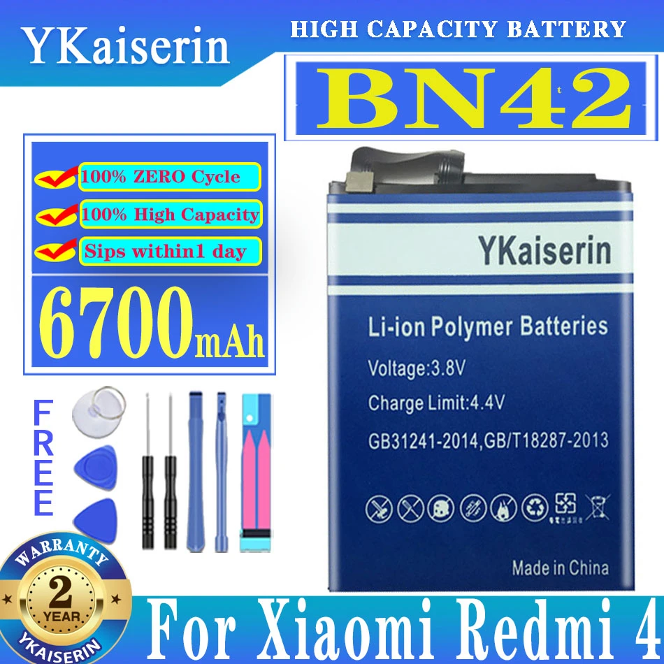 YKaiserin Battery For Xiao Mi BN42 6700mAh For Xiaomi Redmi 4 Redmi4 (2G RAM 16G ROM Edition) Replacement Batteries + Free Tools
YKaiserin Battery For Xiao Mi BN42 6700mAh For Xiaomi Redmi 4 Redmi4 (2G RAM 16G ROM Edition) Replacement Batteries + Free Tools